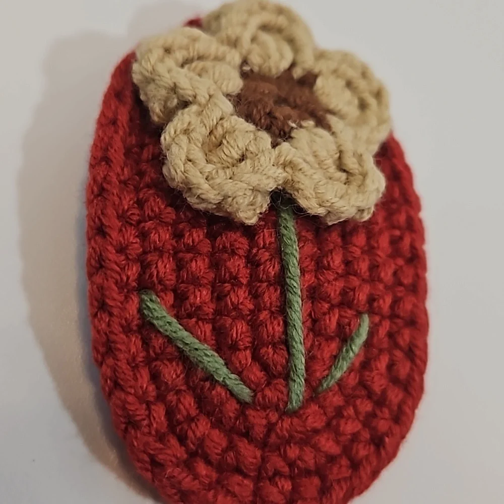 Hand Crafted Crochet Floral Hair Clip Vintage Botanical Coquette Accessory Red
